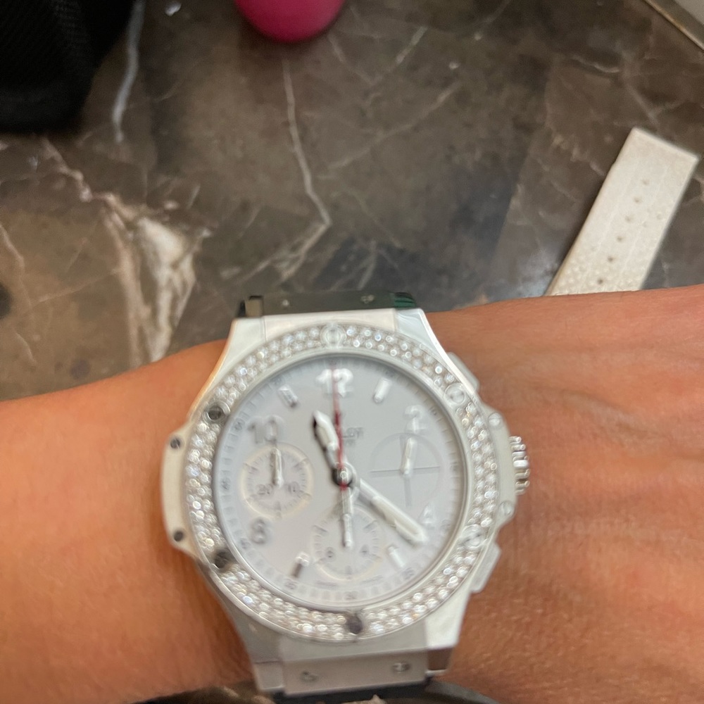 Hublot Big Bang 41mm Steel Diamonds Rubber White Ladies Watch,